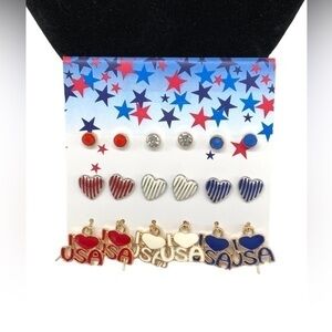 Claire’s 4th of‎ July I heart USA earrings set 9 pairs NWT